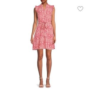 Vince Camuto Pink & White Floral Belted A-Line Dress